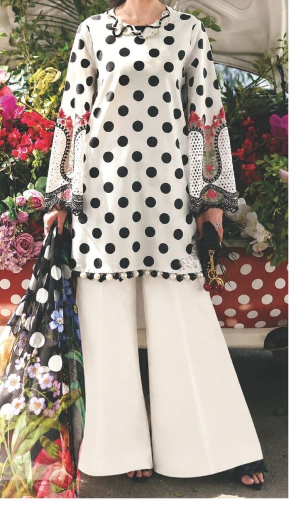 Maria.B Elahé Monochrome Polka Dot Lawn Suit