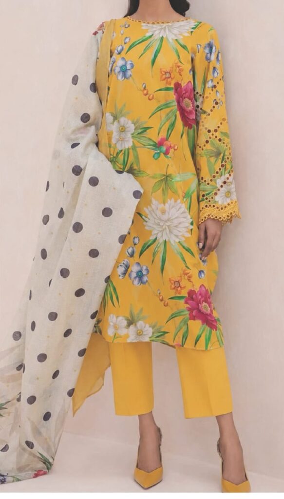 Maria.B Elahé Vibrant Mustard Floral Lawn Suit