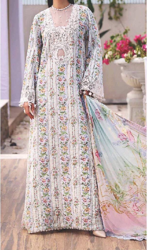 Maria.B Elahé Floral Stripe Ice Blue Lawn Suit