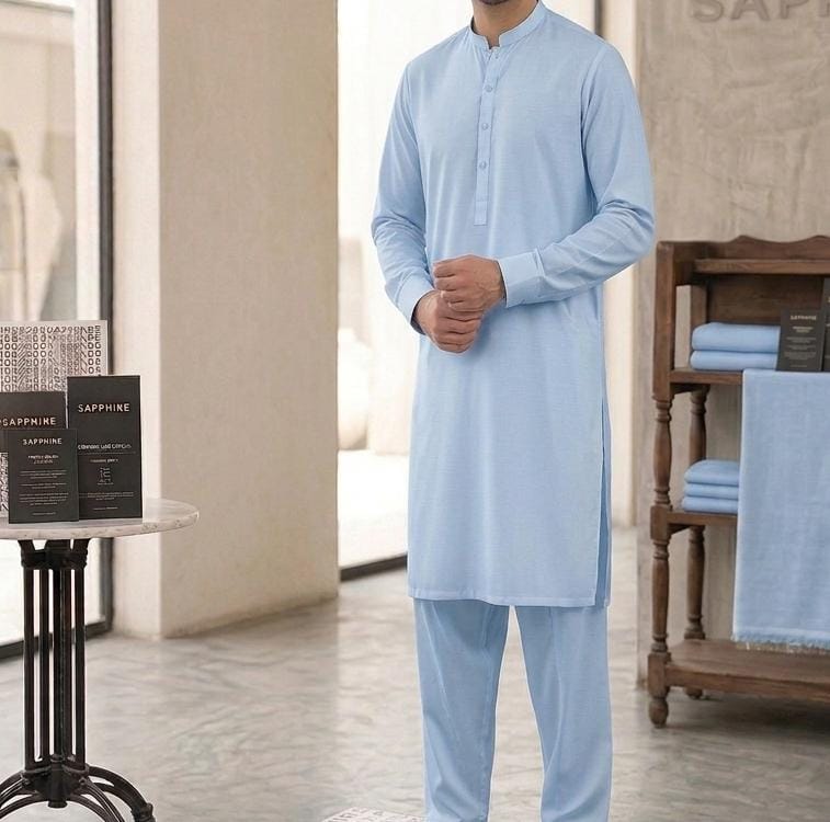Sapphire Unstitched Premium Slub Cotton – Sky-Blue