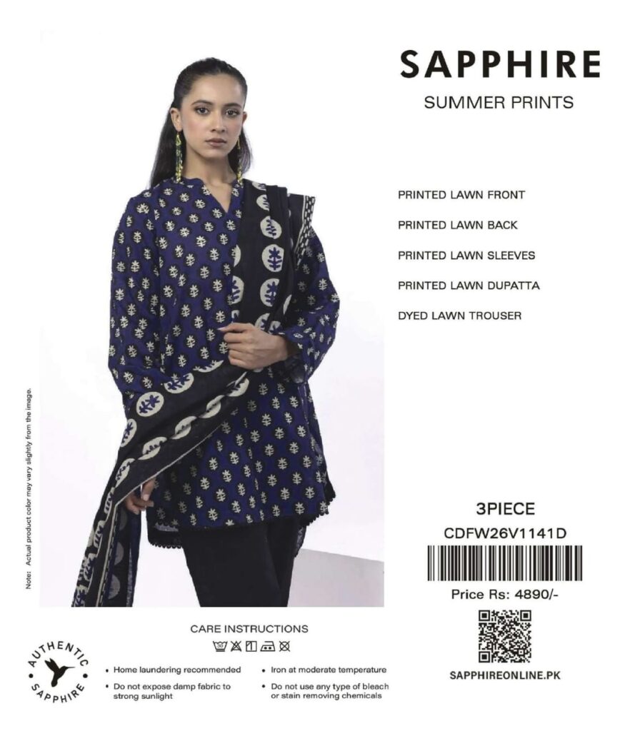 Sapphire Navy Blue & Black Geometric Printed Lawn 3-Piece Suit