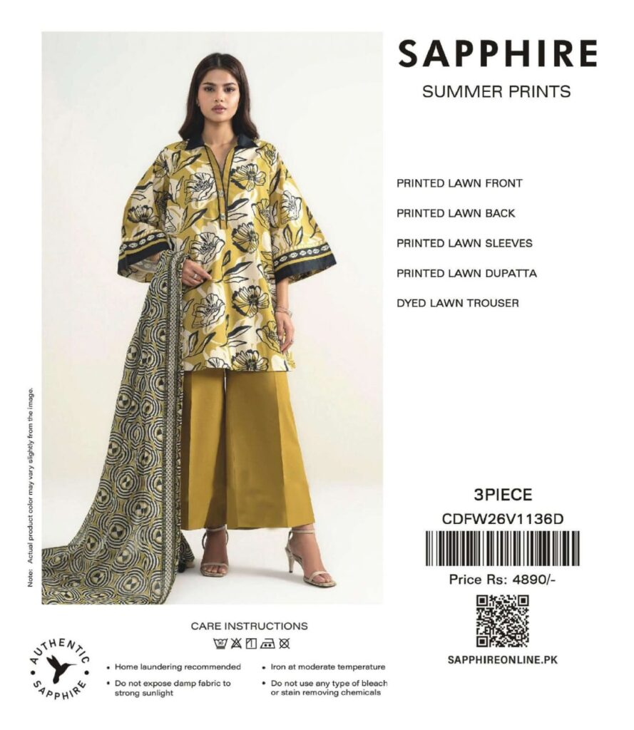 Sapphire Mustard & Black Floral Printed Lawn 3-Piece Suit