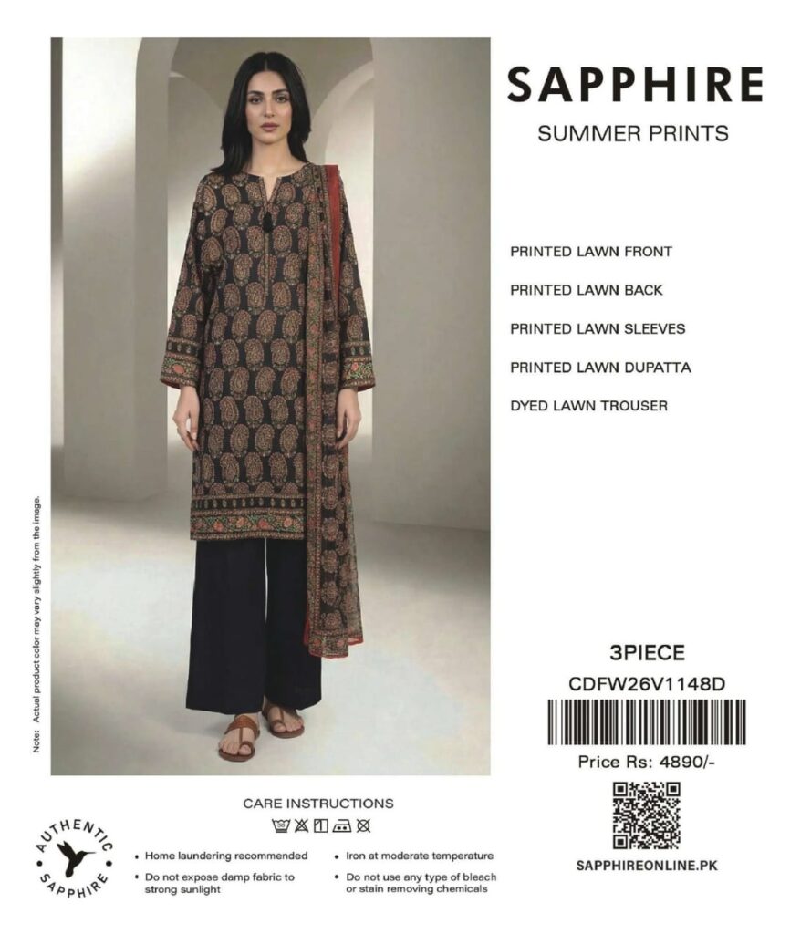 Sapphire Dark Brown Traditional Paisley Printed Lawn 3-Piece Suit