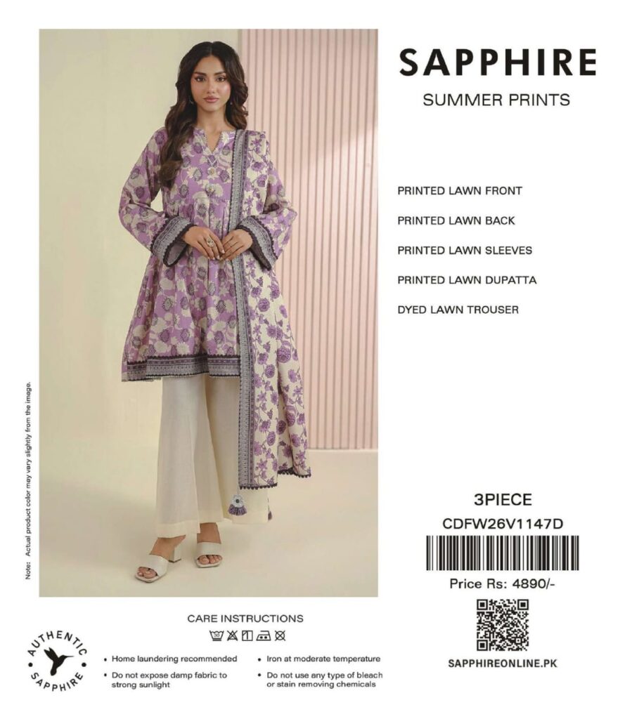 Sapphire Purple & Cream Floral Printed Lawn 3-Piece Suit