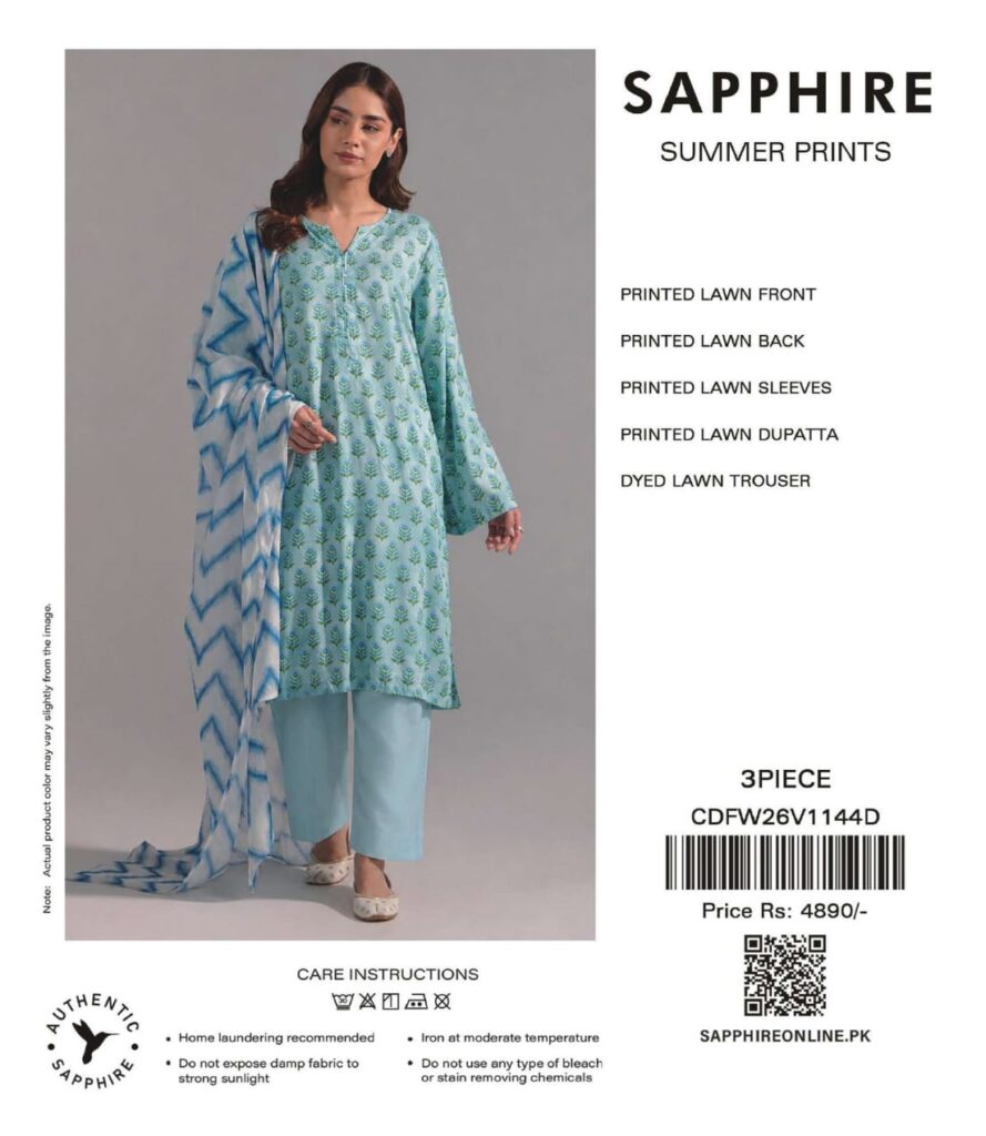 Sapphire Sky Blue Chevron Printed Lawn 3-Piece Suit