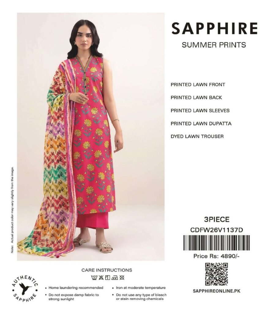 Sapphire Pink & Multicolored Zig-Zag Printed Lawn 3-Piece Suit