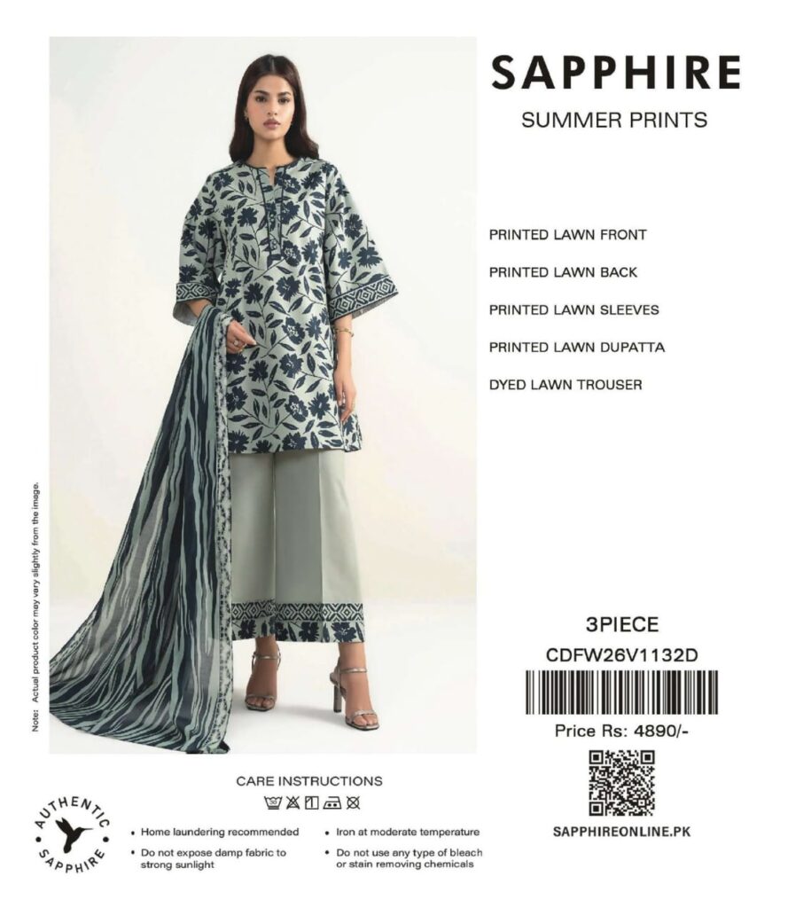 Sapphire Grey & Charcoal Floral Printed Lawn 3-Piece Suit