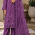 Nishat Royal Purple Embroidered Self Jacquard Lawn 3-Piece Suit
