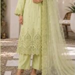 Nishat Pastel Green Embroidered Self Jacquard Lawn 3-Piece Suit
