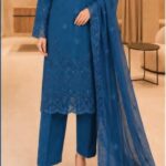 Nishat Deep Blue Embroidered Self Jacquard Lawn 3-Piece Suit