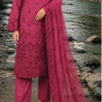Nishat Magenta Embroidered Self Jacquard Lawn 3-Piece Suit