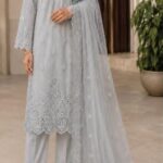Nishat Light Grey Embroidered Self Jacquard Lawn 3-Piece Suit